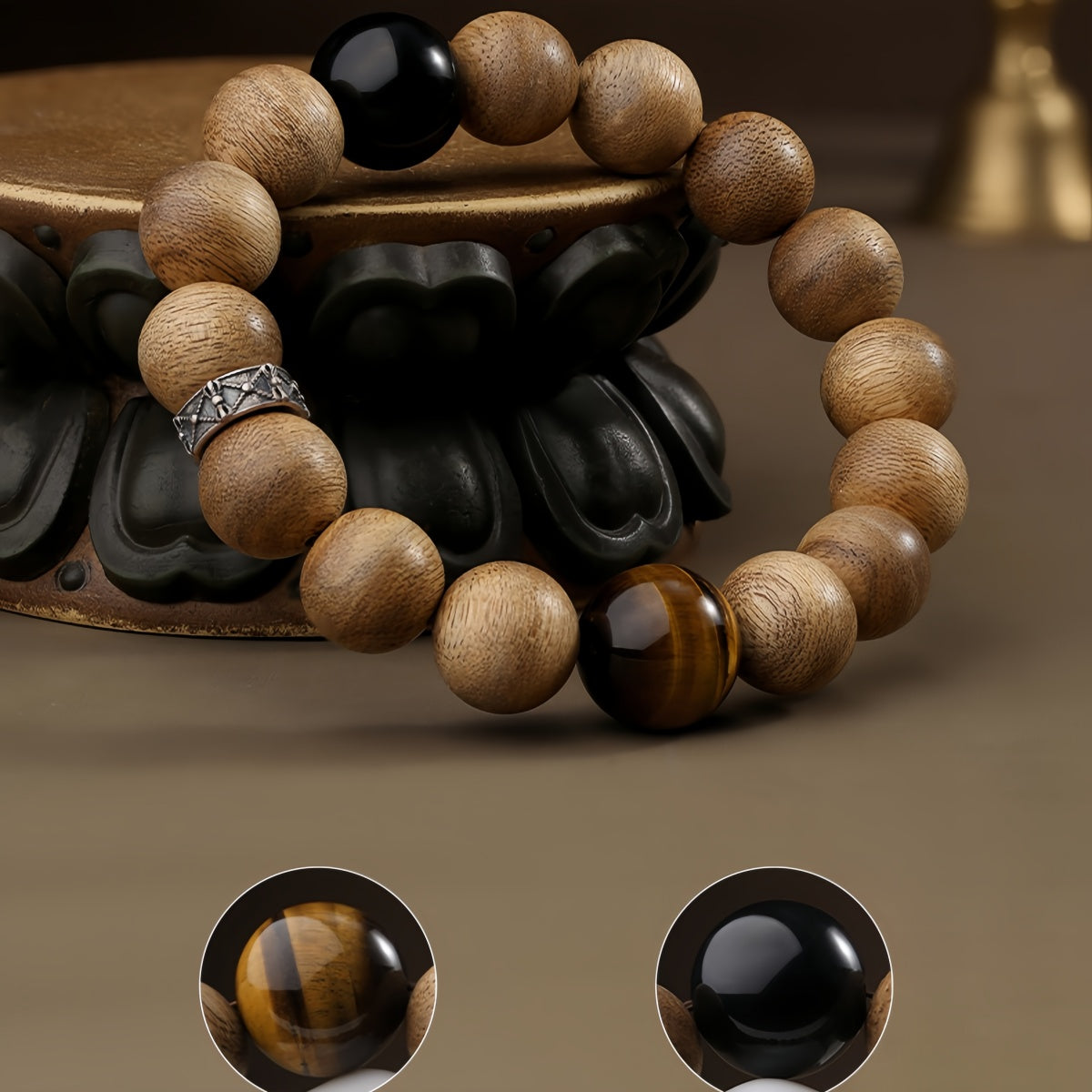 Potalapalace Accessories Handmade Natural Agarwood Tiger Tooth Pixiu Charm Beads Bracelet