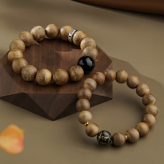 Potalapalace Accessories Handmade Natural Agarwood lucky charm beads obsidian prayer beads