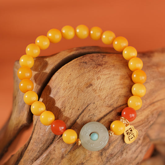 Potalapalace Accessories Handmade Natural Amber Safety Coin Pendant