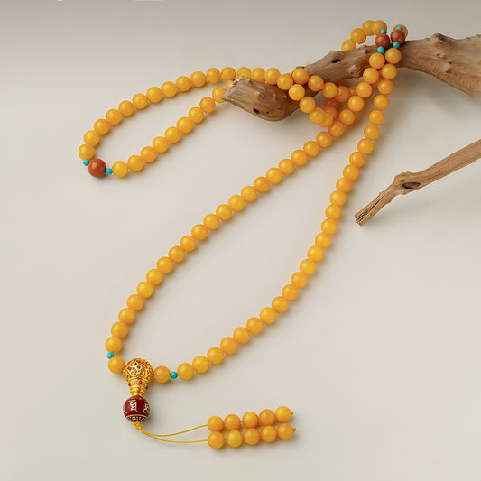 Potalapalace Accessories Handmade Natural Amber and Red Agate Six-Syllable Mantra 108-Bead Luck-Changing Beads