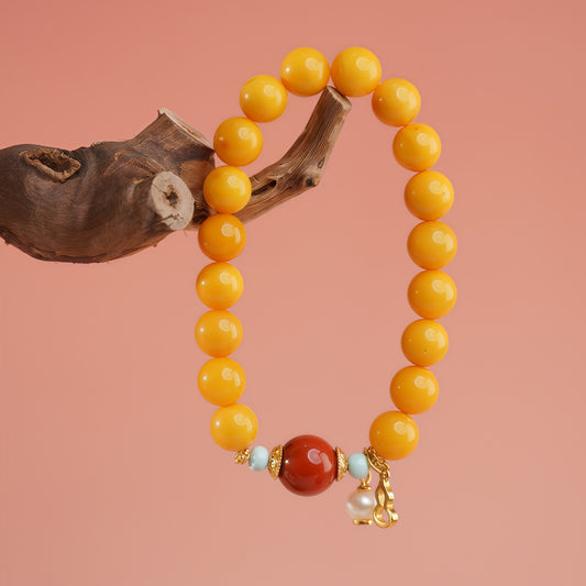 Potalapalace Accessories Handmade Natural Amber and Southern Red Agate Bracelet