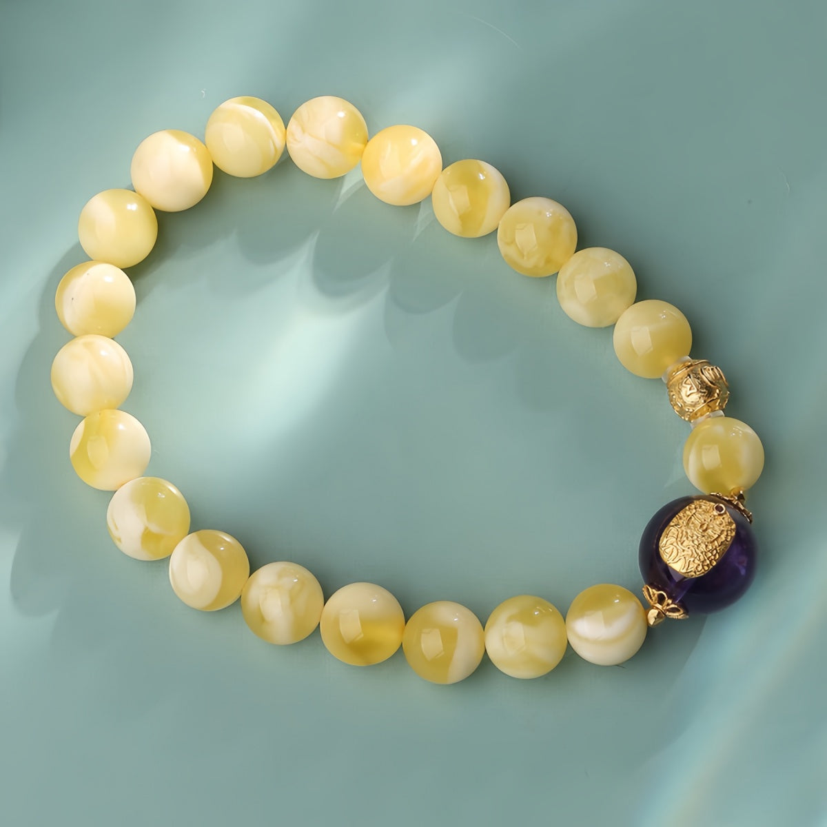 Potalapalace Accessories Handmade Natural Amber and Dreamy Amethyst Bracelet