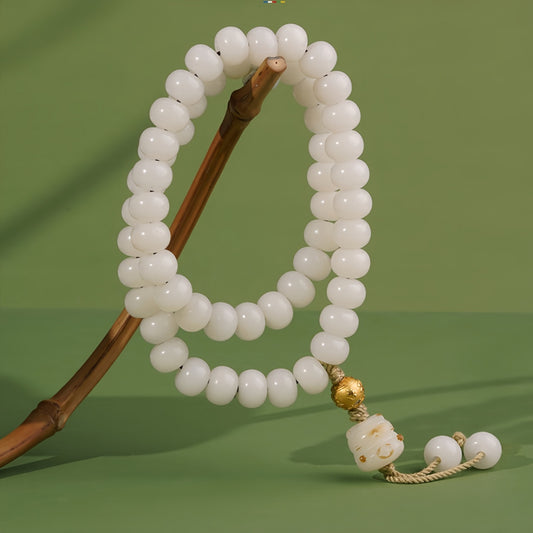 Potalapalace Accessories Handmade Natural Six-Syllable Mantra White Jade Bodhi Bracelet
