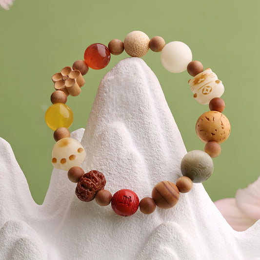 Potalapalace Accessories Handmade Natural Bodhi Cinnabar Colored Glaze Mixed Bracelet