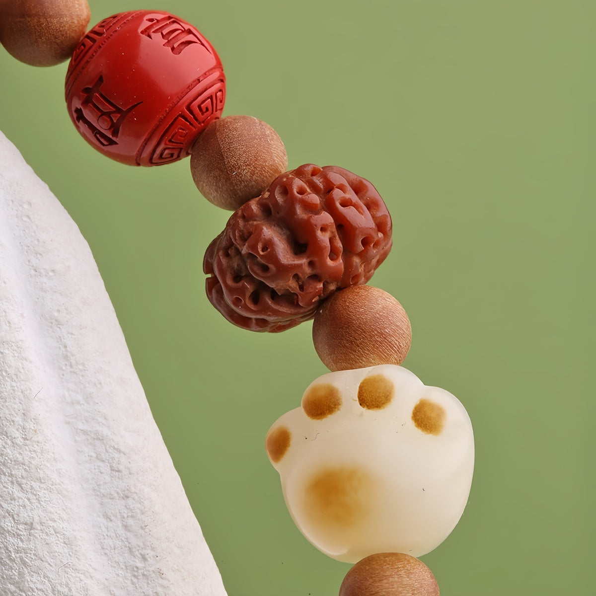 Potalapalace饰品 手工天然菩提朱砂色釉混合手镯