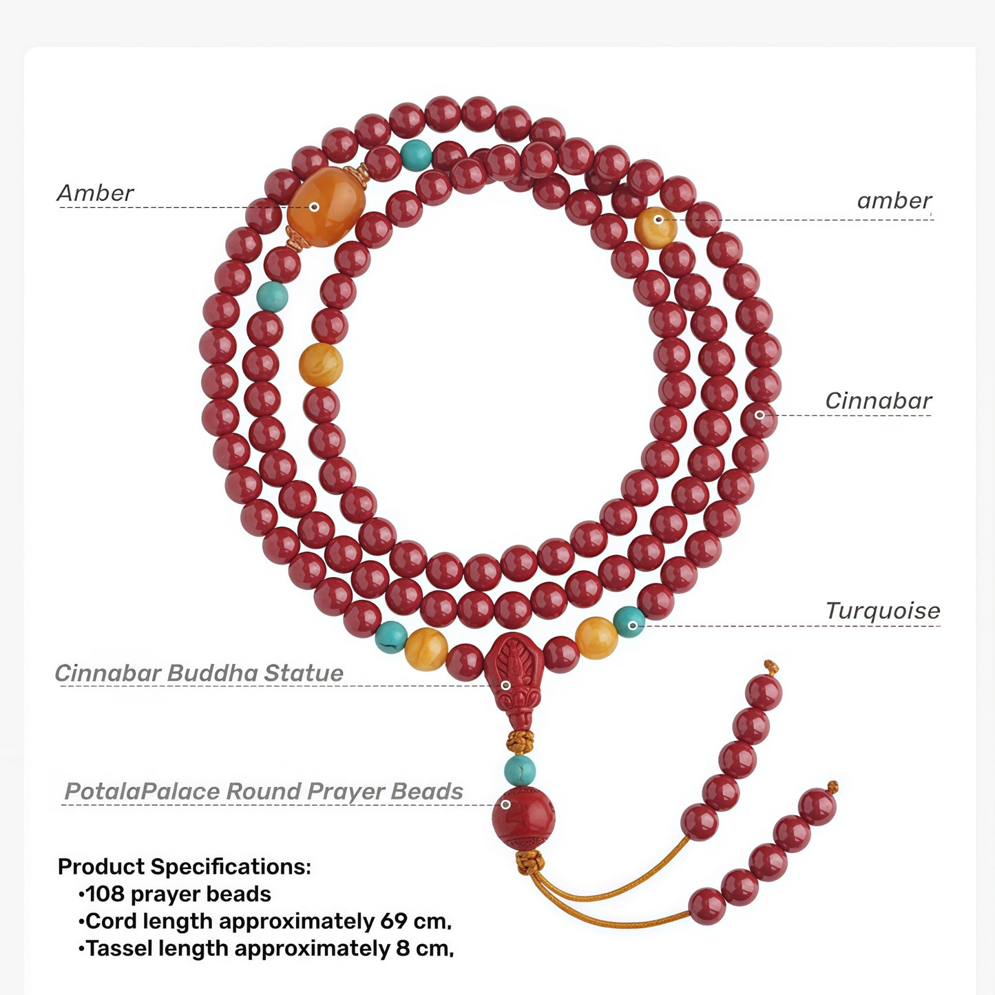 Potalapalace饰品 手工天然朱砂 108颗念珠