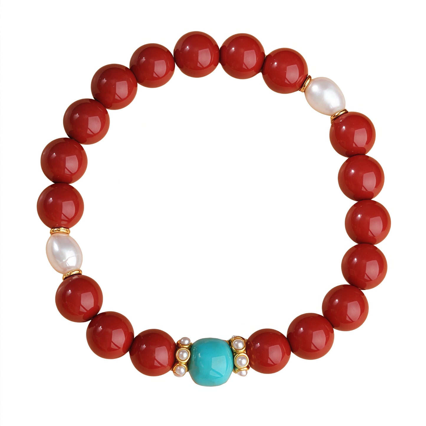 Potalapalace饰品手工天然淡水珍珠手链配红色丝绸纱