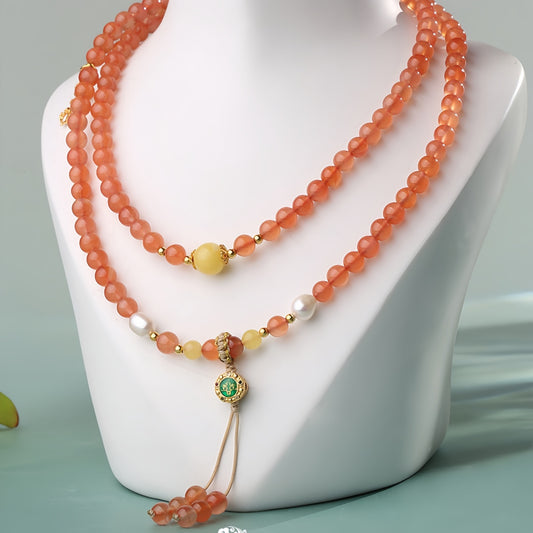 Potalapalace Accessories Handmade Natural 108 Southern Red Agate Pearl Amber Bead String