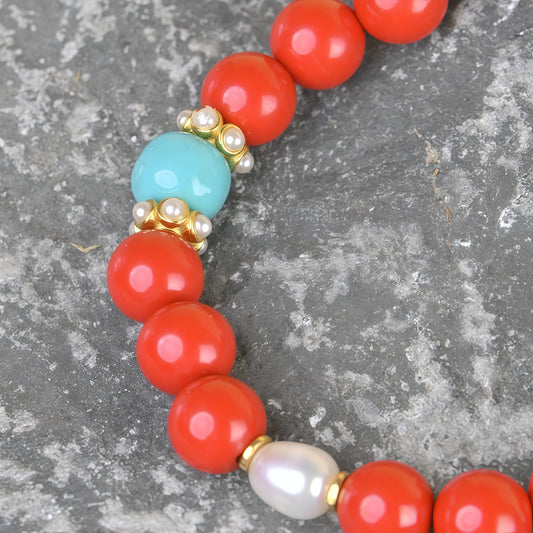 Potalapalace Accessories Handmade Natural Freshwater Pearl Bracelet with Red Silk Gauze