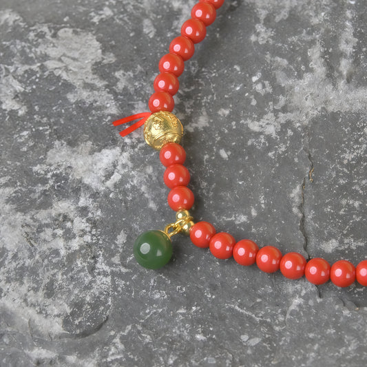 Potalapalace Accessories Handmade Natural Cinnabar Multi-Strand Bracelet with the Six-Syllable Mantra