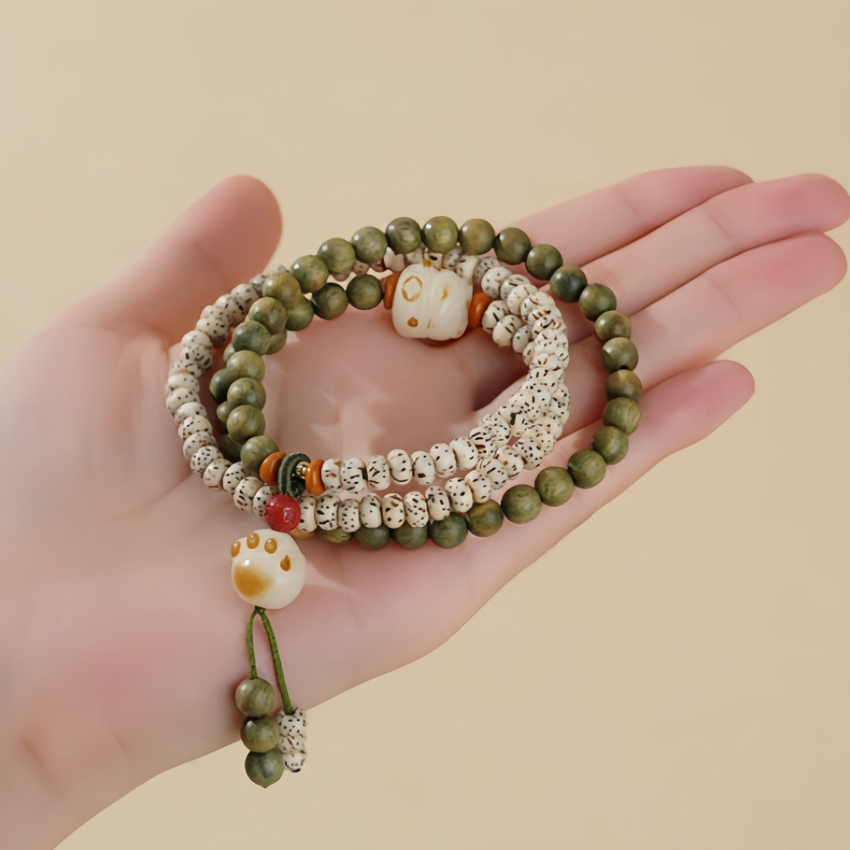 Potalapalace Accessories Handmade Natural Green Sandalwood Bodhi Seed Double Wrap Bracelet