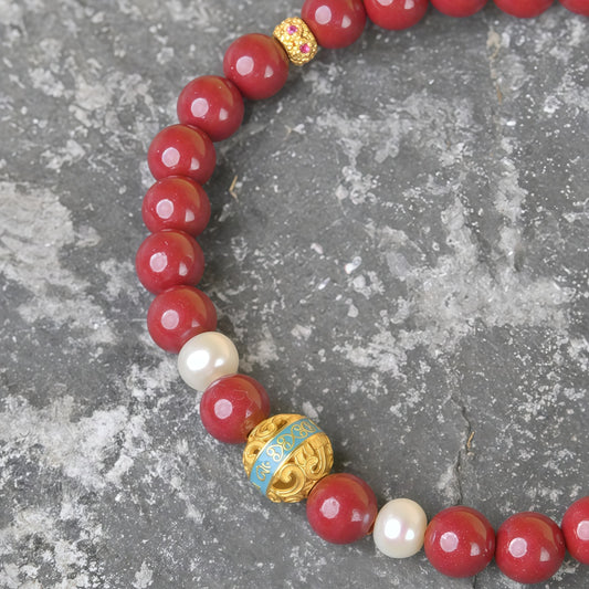 Potalapalace Accessories Handmade Natural Purple Gold Sand Cinnabar Bracelet with Six-Syllable Mantra