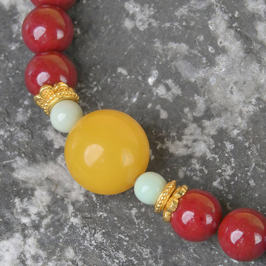 Potalapalace Accessories Handmade Natural Cinnabar and Amber Bracelet