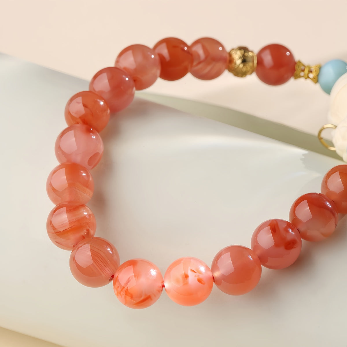 Potalapalace Accessories Handmade Natural South Red Bodhi Sea Pattern Stone Bracelet