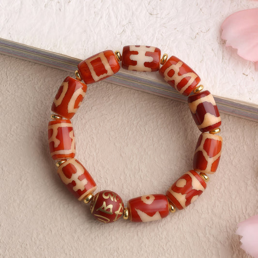 Potalapalace Accessories Handmade Natural Red Agate Dzi Bead Bracelet