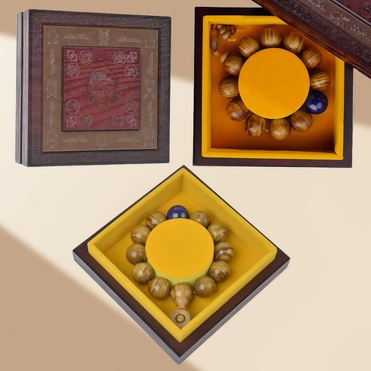 Potalapalace Accessories Handmade Natural Bracelet of Golden Phoebe Wood and Lapis Lazuli