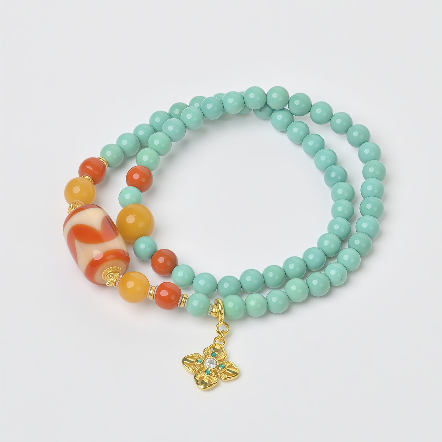 Potalapalace Accessories Handmade Natural Turquoise and Red Agate Double-Wrap Bracelet