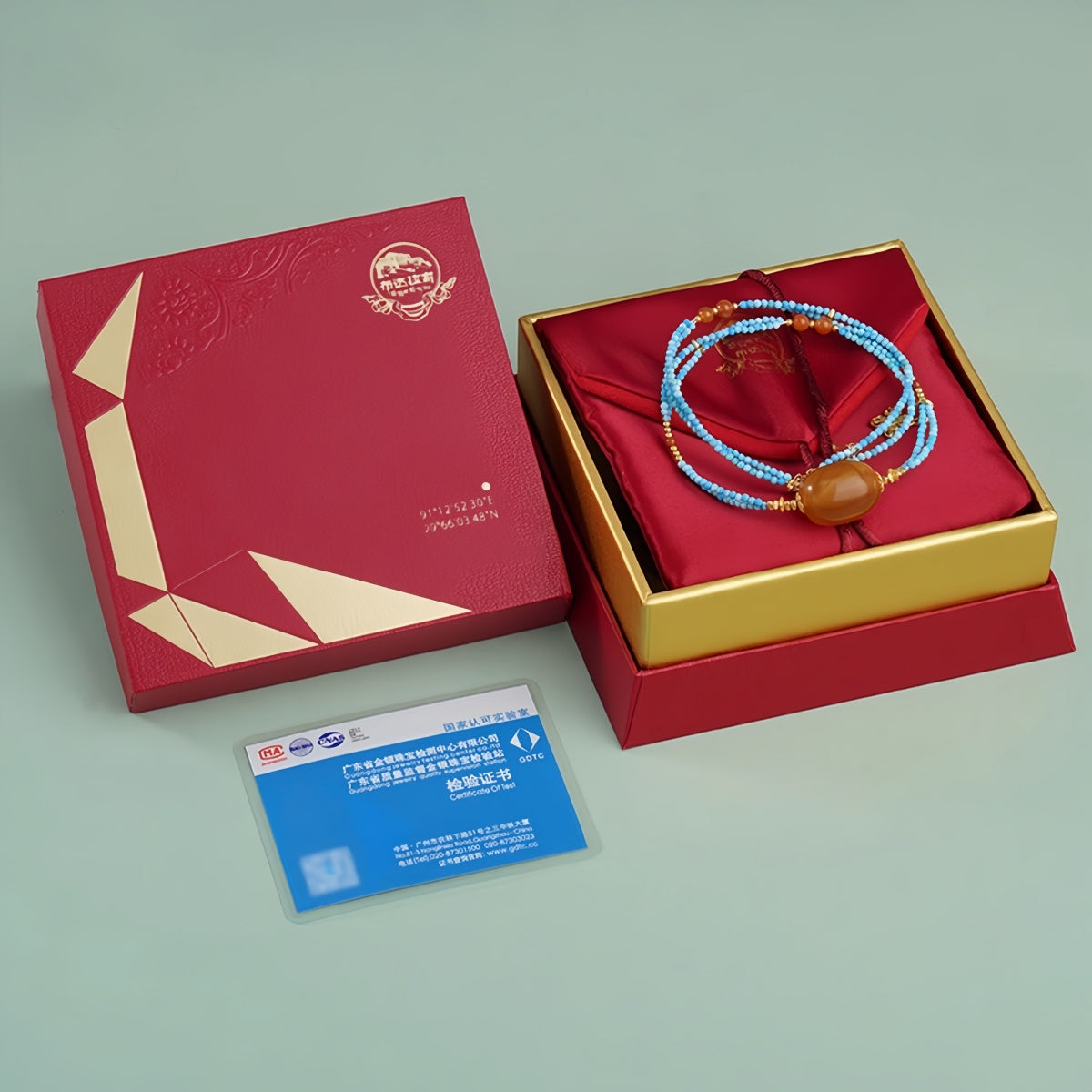 Potalapalace Accessories 手工天然琥珀和绿松石项链 925 纯银