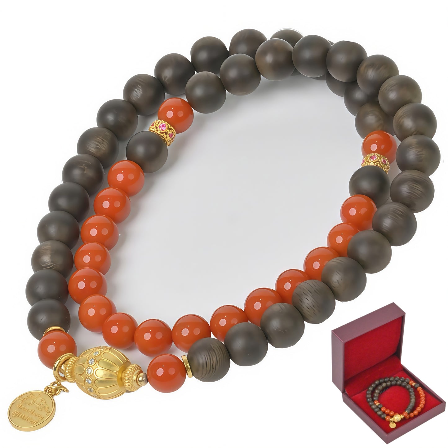 Agarwood and South Red Jade Bracelet