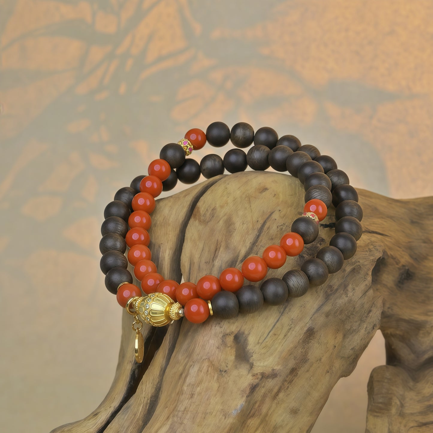 Agarwood and South Red Jade Bracelet