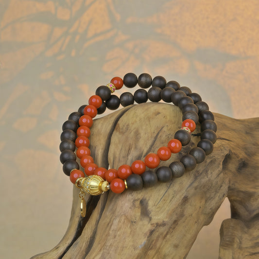 Agarwood and South Red Jade Bracelet