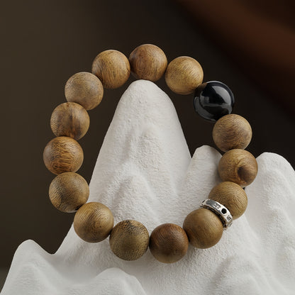 Potalapalace饰品手工天然沉香幸运珠黑曜石祈祷珠