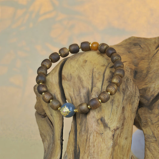 Potalapalace饰品手工天然手链，由沉香、琥珀和玉制成