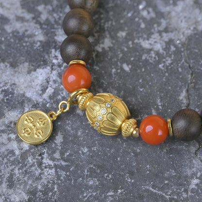 Agarwood and South Red Jade Bracelet