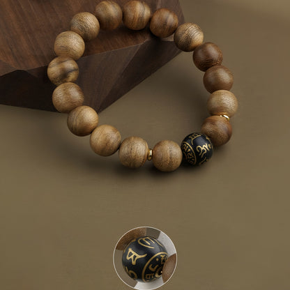 Potalapalace饰品手工天然沉香幸运珠黑曜石祈祷珠