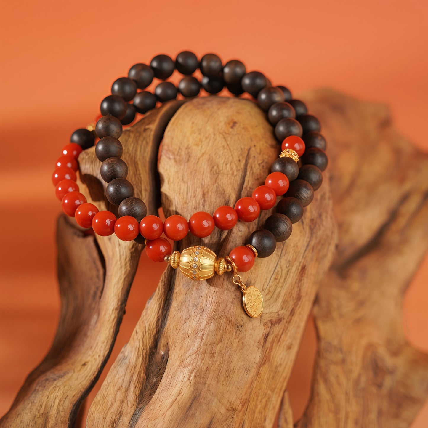 Agarwood and South Red Jade Bracelet