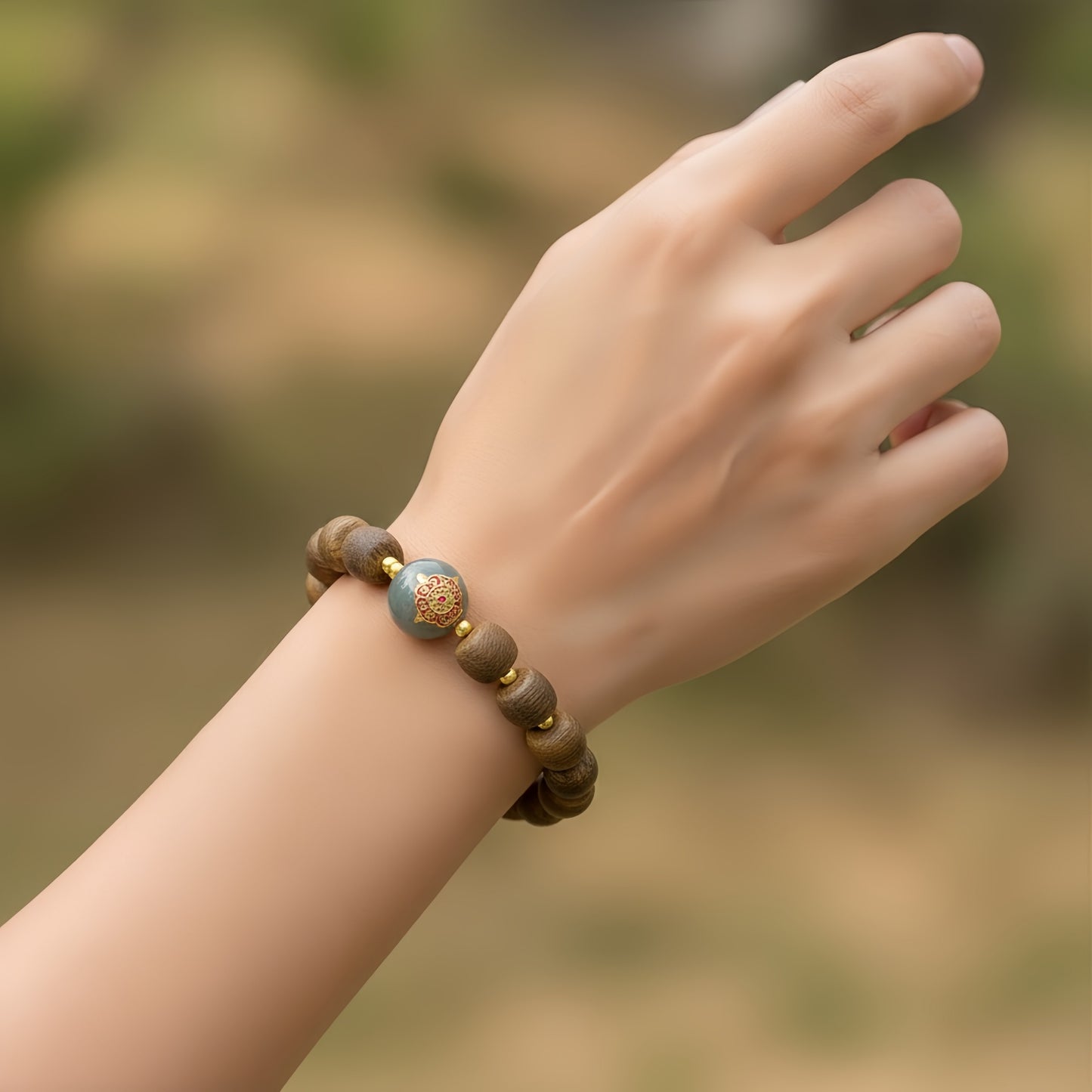 Potalapalace饰品手工天然手链，由沉香、琥珀和玉制成