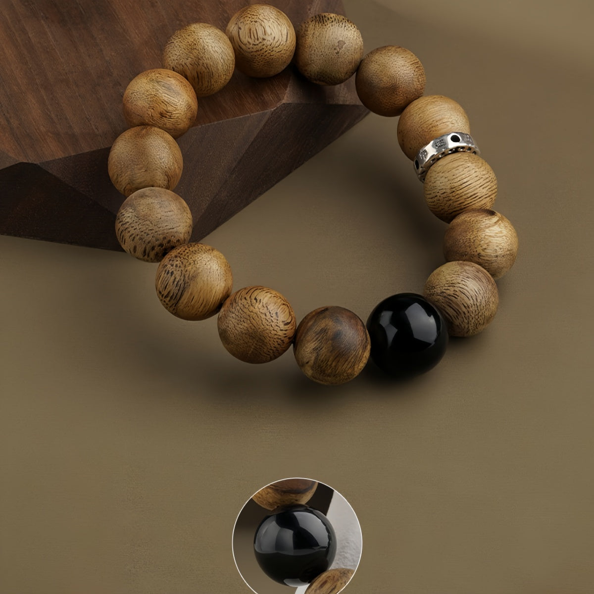 Potalapalace饰品手工天然沉香幸运珠黑曜石祈祷珠