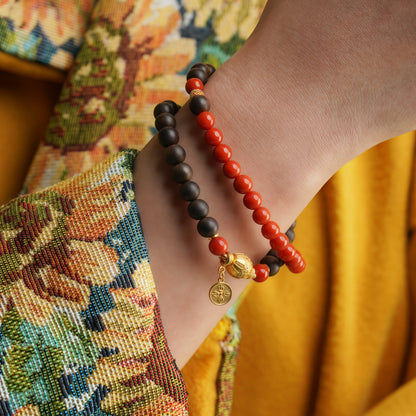 Agarwood and South Red Jade Bracelet