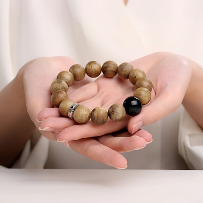 Potalapalace饰品手工天然沉香幸运珠黑曜石祈祷珠