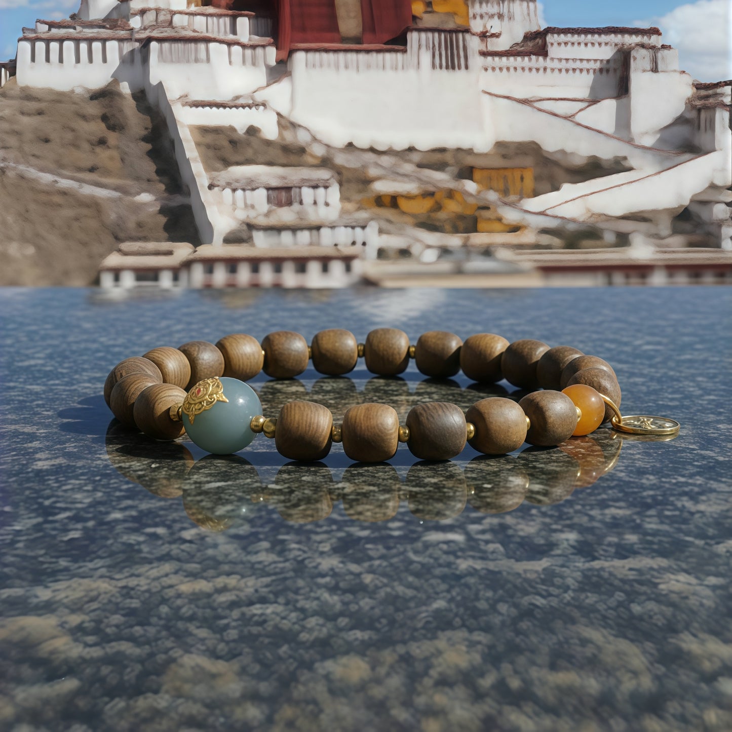 Potalapalace饰品手工天然手链，由沉香、琥珀和玉制成