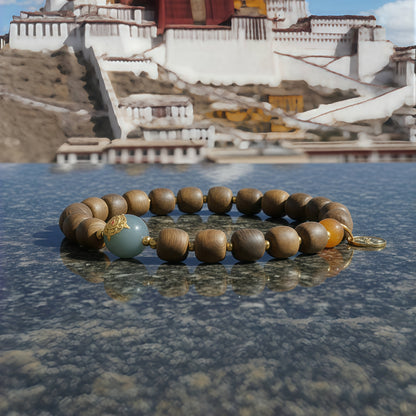 Potalapalace饰品手工天然手链，由沉香、琥珀和玉制成