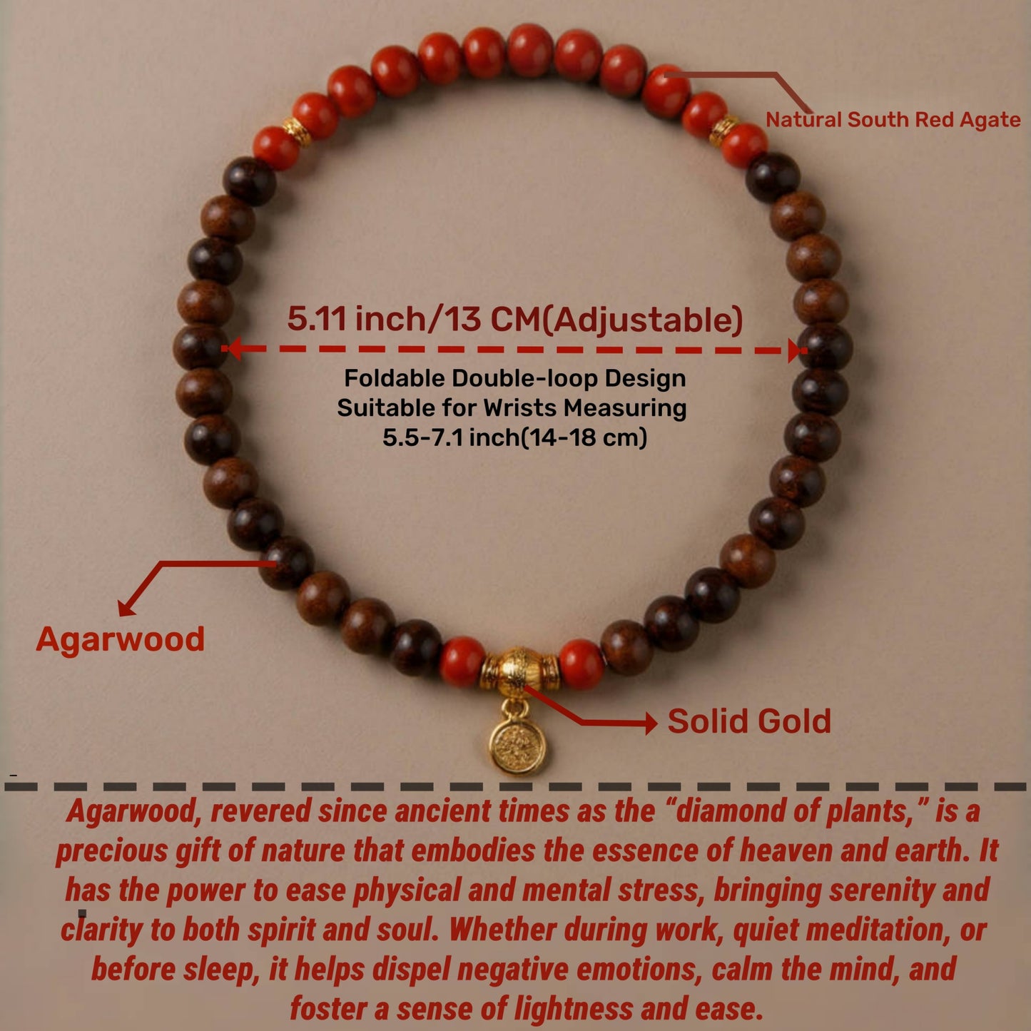 Agarwood and South Red Jade Bracelet