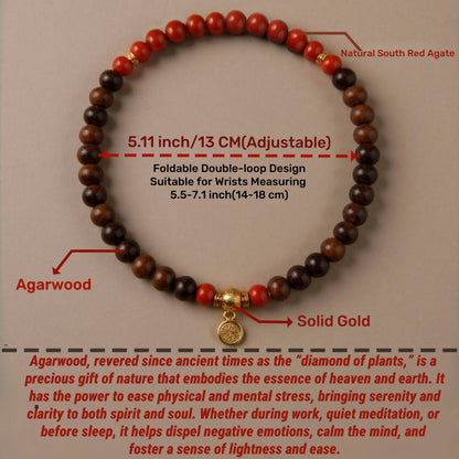 Agarwood and South Red Jade Bracelet