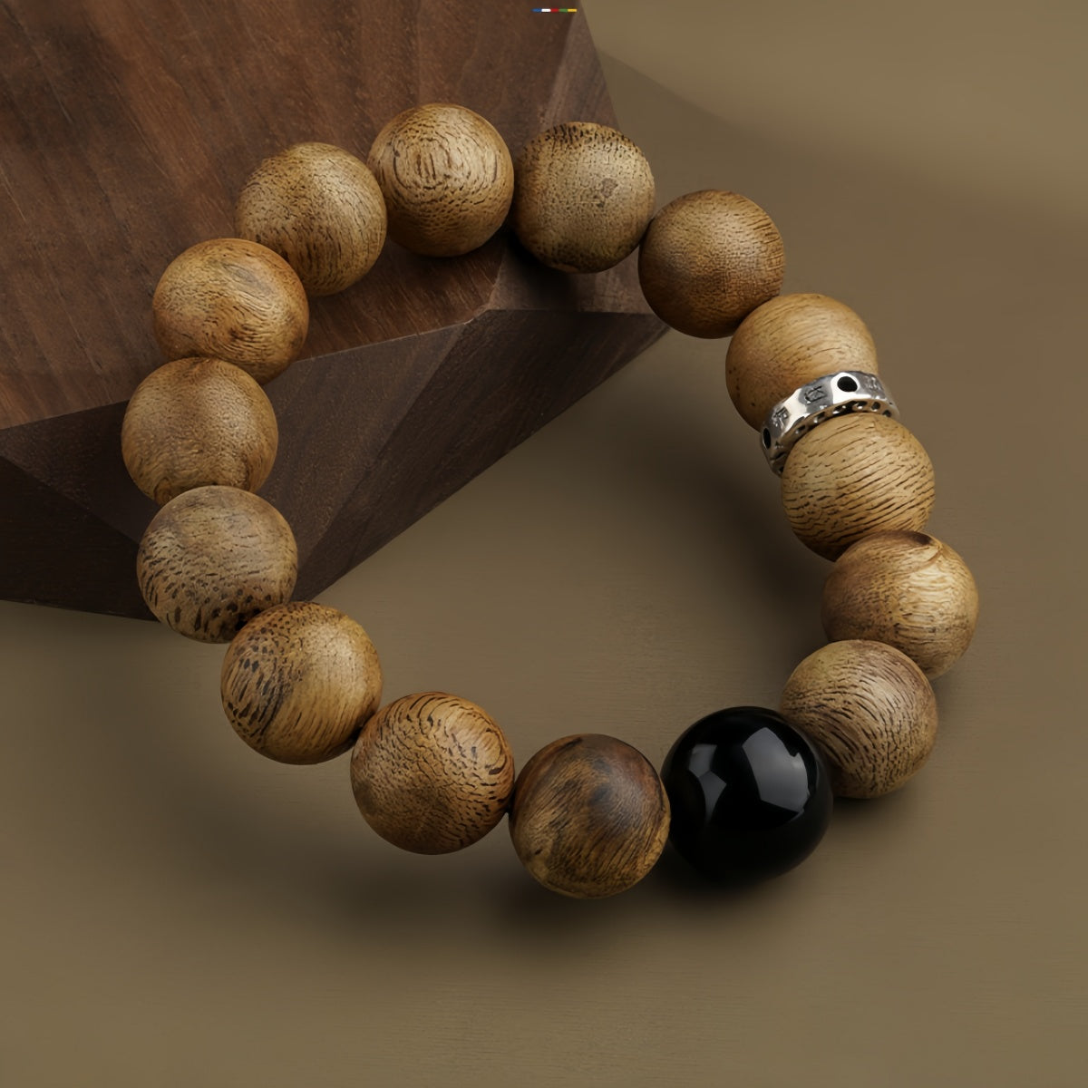 Potalapalace饰品手工天然沉香幸运珠黑曜石祈祷珠