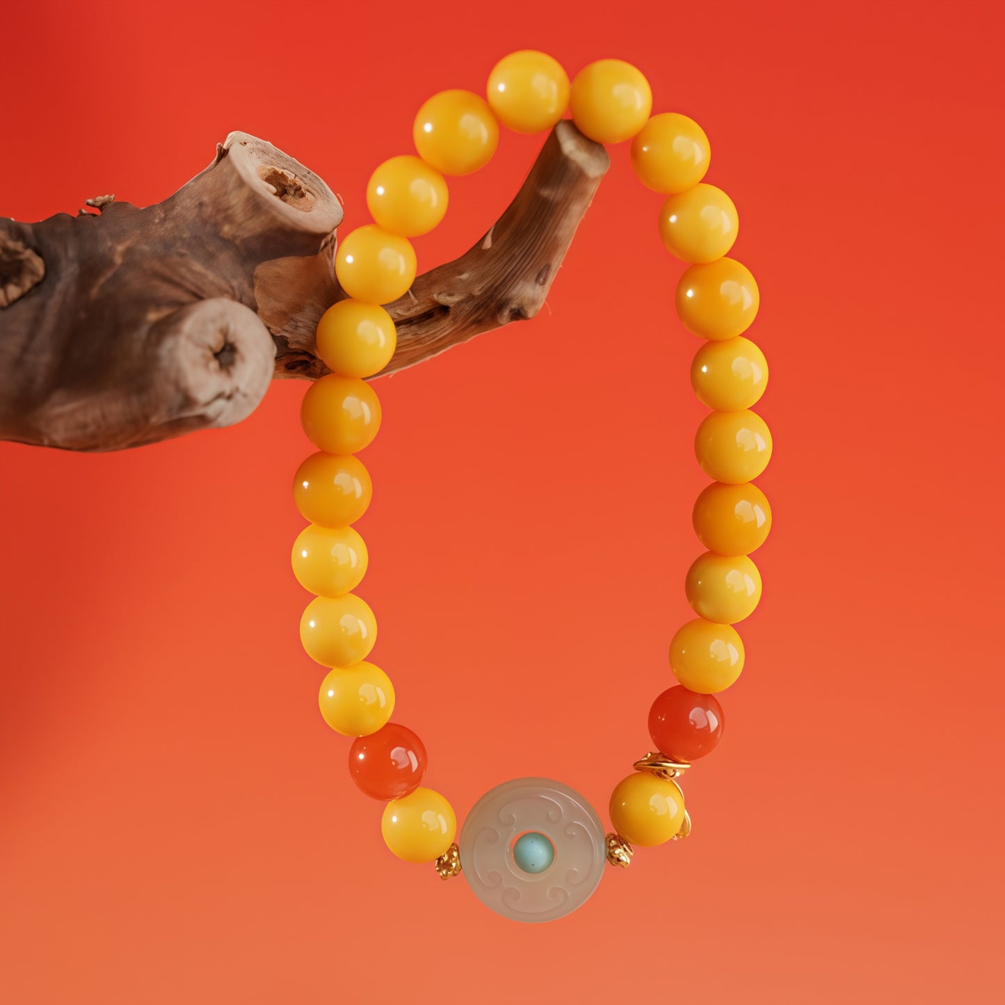 Potalapalace Accessories Handmade Natural Amber Safety Coin Pendant