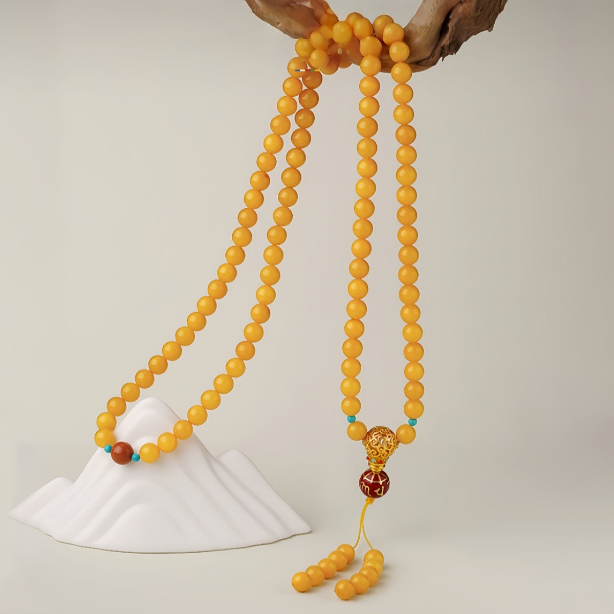 Potalapalace饰品 手工天然琥珀和红玛瑙六字真言108颗幸运珠