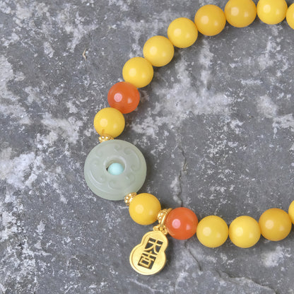 Potalapalace Accessories Handmade Natural Amber Safety Coin Pendant