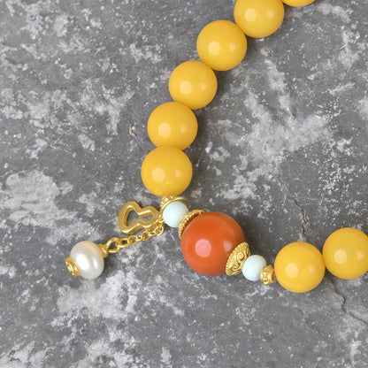 Potalapalace饰品手工天然琥珀和南方红玛瑙手链