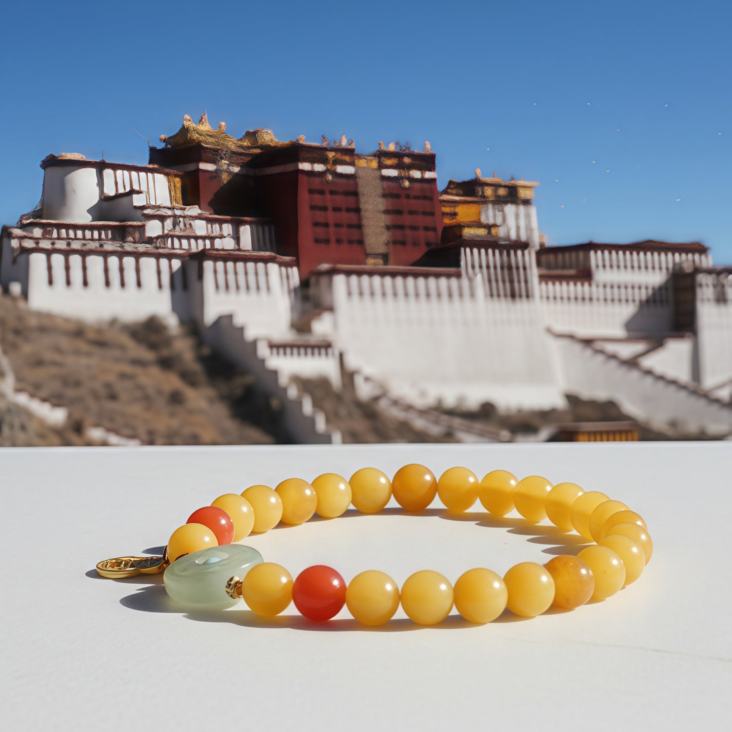 Potalapalace Accessories Handmade Natural Amber Safety Coin Pendant