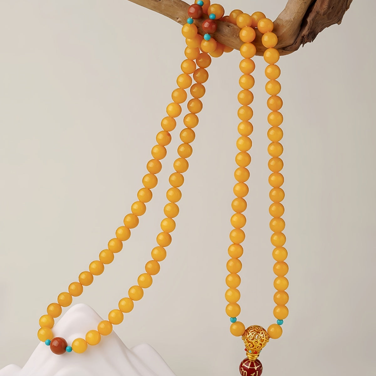 Potalapalace饰品 手工天然琥珀和红玛瑙六字真言108颗幸运珠