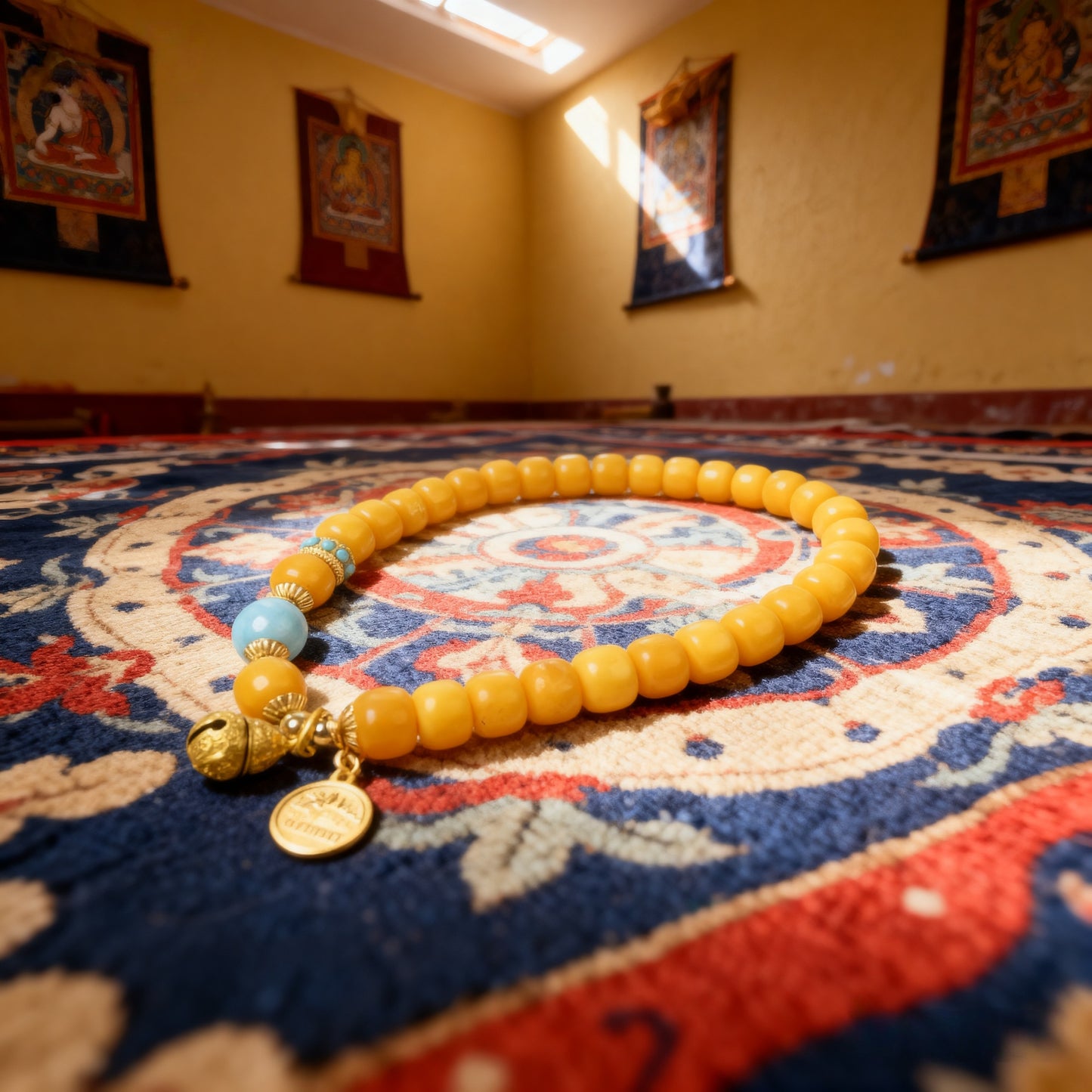 Potalapalace饰品手工天然琥珀和白纹石手链