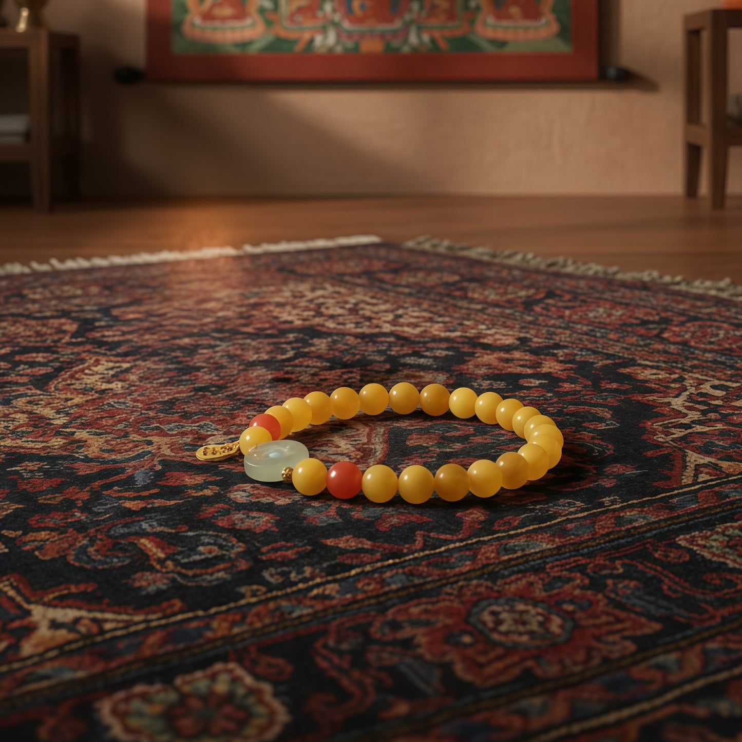 Potalapalace Accessories Handmade Natural Amber Safety Coin Pendant