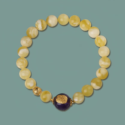 Potalapalace Accessories Handmade Natural Amber and Dreamy Amethyst Bracelet