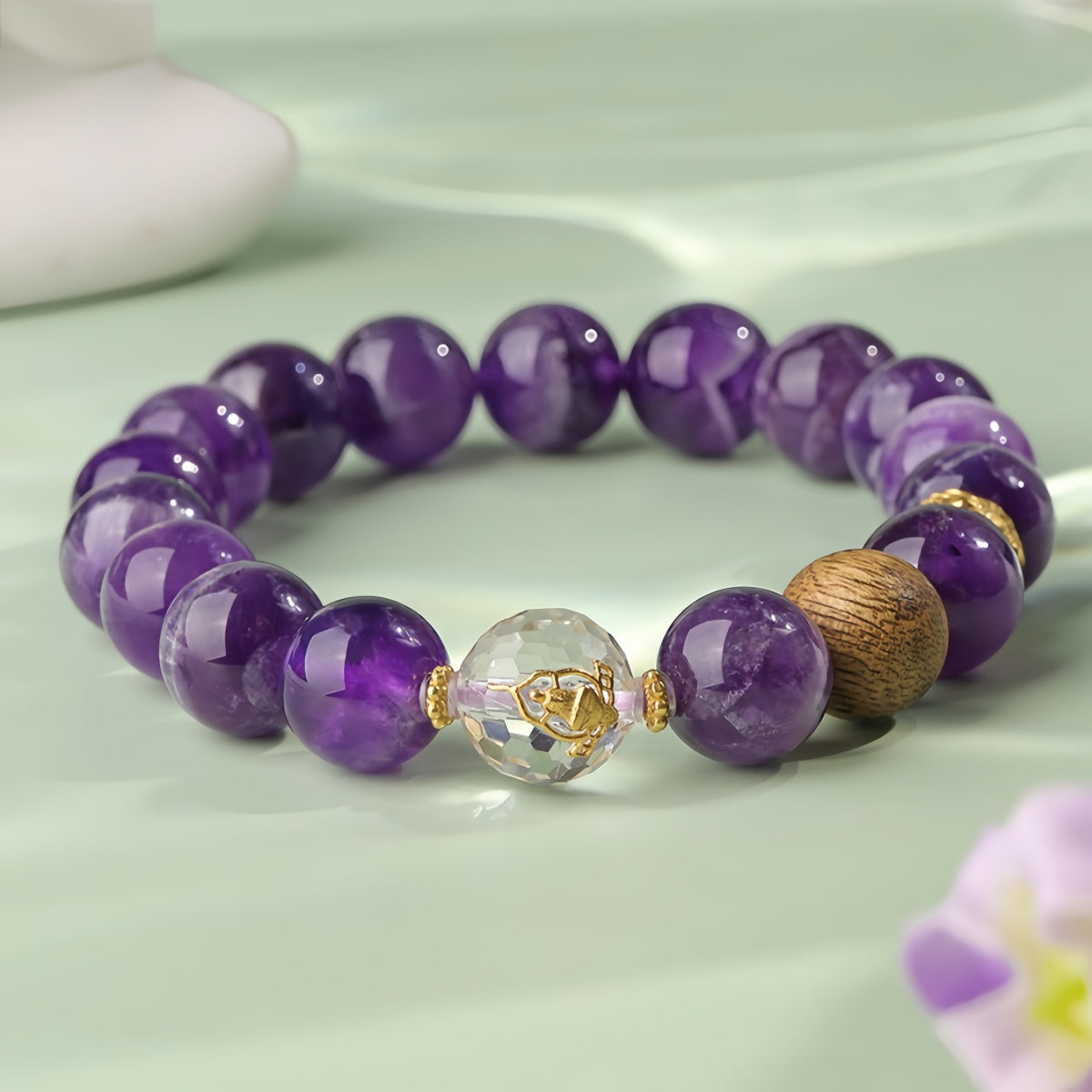 六字真言紫水晶圆珠单圈手链