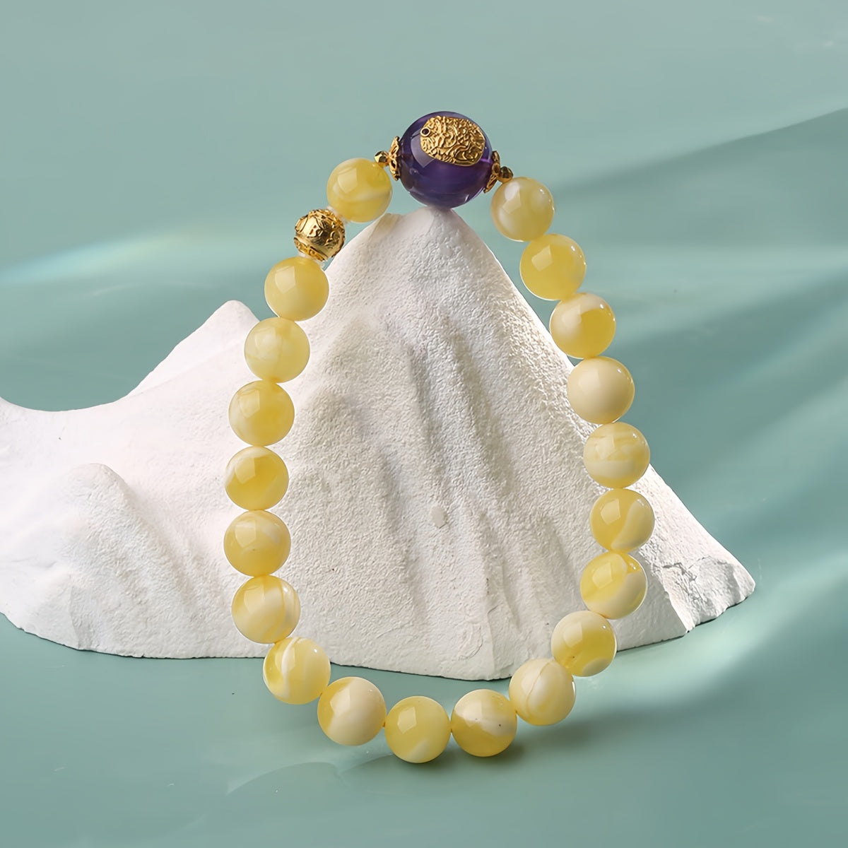 Potalapalace Accessories Handmade Natural Amber and Dreamy Amethyst Bracelet